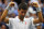 A tired Djokovic celebrates after defeating Monfils in the semifinals.