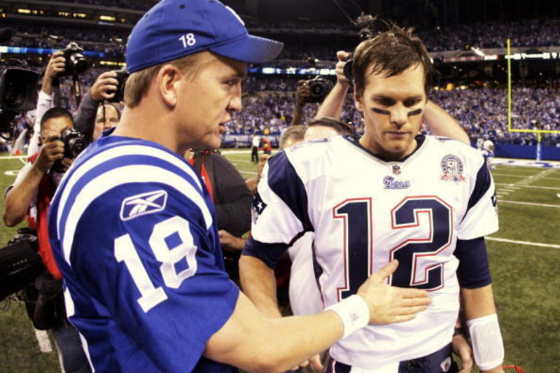 New England Patriots quarterback Tom Brady greets Seattle Seahawks