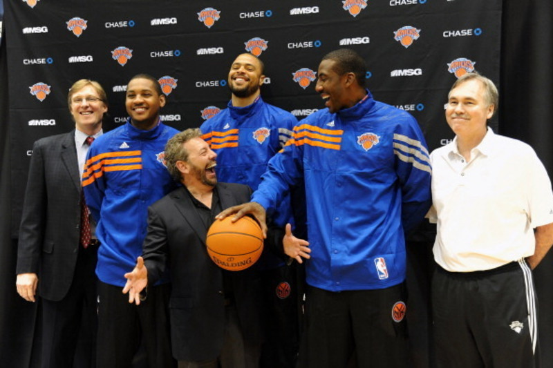 New York Knicks Amar'e Stoudemire puts his hand to his chest in