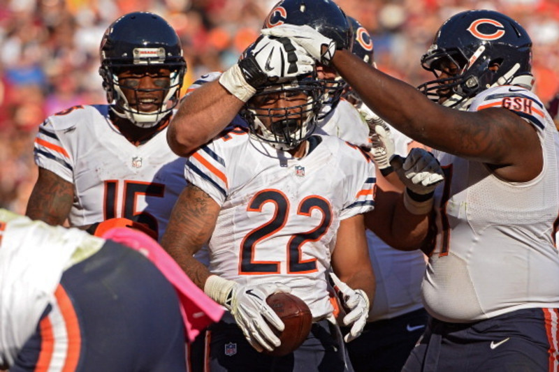 RB Matt Forte, #22 Chicago Bears, celebrates a touchdown during