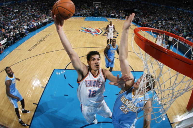 21 January 2015: Oklahoma City Thunder center Steven Adams (12) warms up at  the Verizon Center in Washington, D.C. prior to the game against the  Washington Wizards. (Icon Sportswire via AP Images