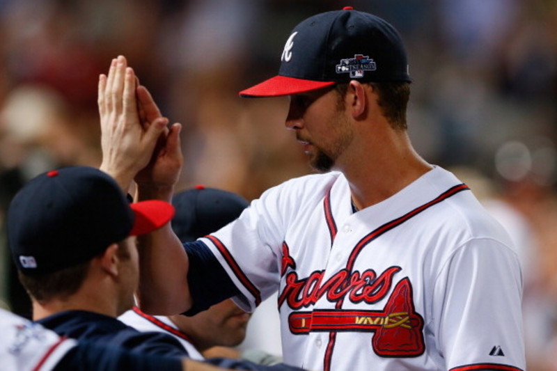 Tim Hudson #15 of the Atlanta Braves pitches in the first inning