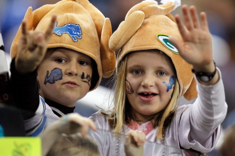 DETROIT, MI - NOVEMBER 24: Fans cheer as the Detroit Lions team