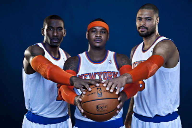 Carmelo Anthony Dons Half-Yankees, Half-Mets Cap During Visit to