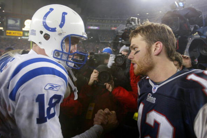 New England Patriots quarterback Tom Brady greets Seattle Seahawks