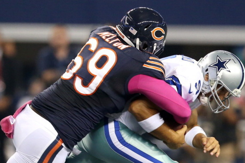 Chicago Bears defensive tackle Henry Melton (69) leaves the game