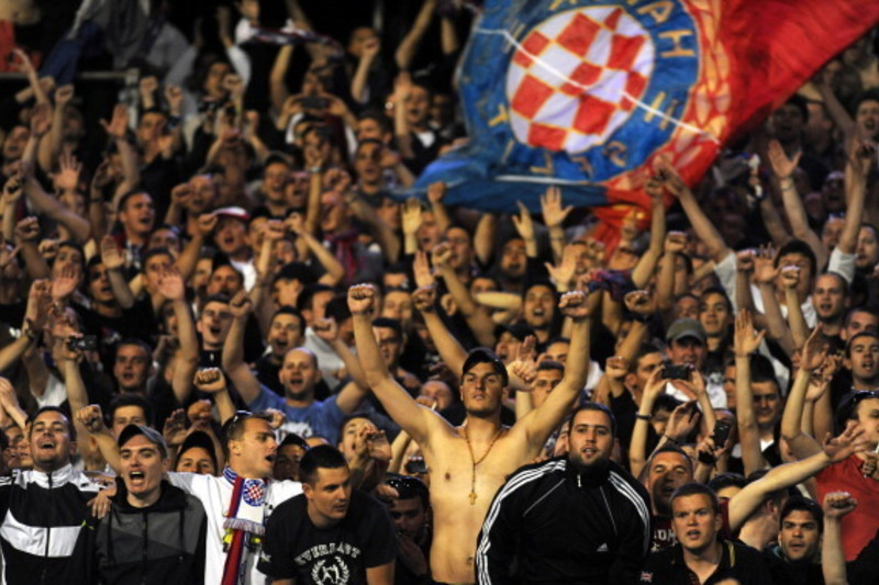 Ferro of Hajduk Split and Mislav Orsic of Dinamo Zagreb during the HT First  League match between HNK Hajduk Split and GNK Dinamo Zagreb at the Poljud  Stadium on March 12, 2022