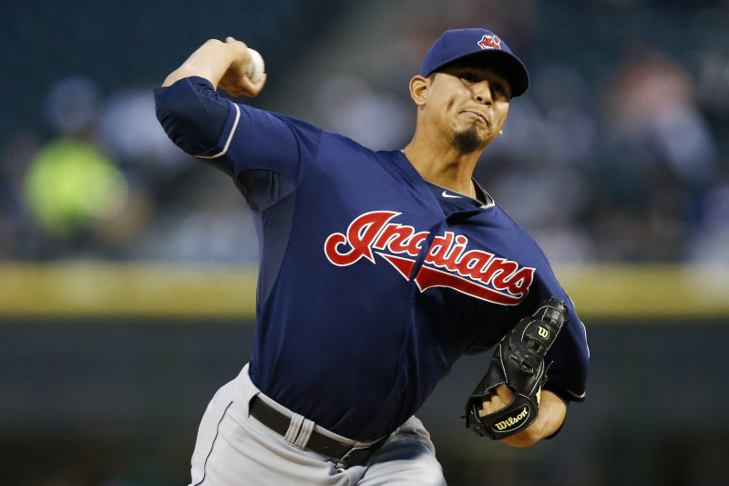 Indians pitcher Carlos Carrasco helps B Kling with weather forecast