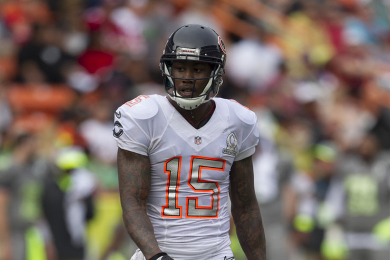 Chicago Bears wide receiver Brandon Marshall (15) celebrates his touchdown  against the Cincinnati Bengals during the fourth quarter of their game at  Soldier Field in Chicago, Illinois, on Sunday, September 8, 2013. (