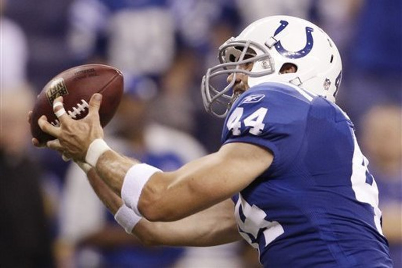 Indianapolis Colts quarterback Peyton Manning (18) completes a pass down  field with 8:19 left in the first quarter to tight end Dallas Clark (44)  during Super Bowl XLI at Dolphin Stadium in