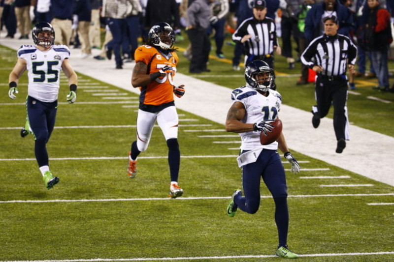 Wide Receiver Percy Harvin #11 of the Seattle Seahawks during pre-game warm  up.