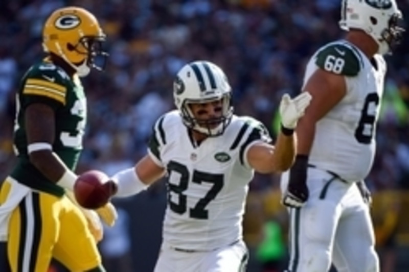 ERIC DECKER New York Jets wide receiver slams ball to the ground