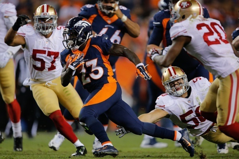 Ronnie Hillman #23 of the Denver Broncos runs in a touchdown