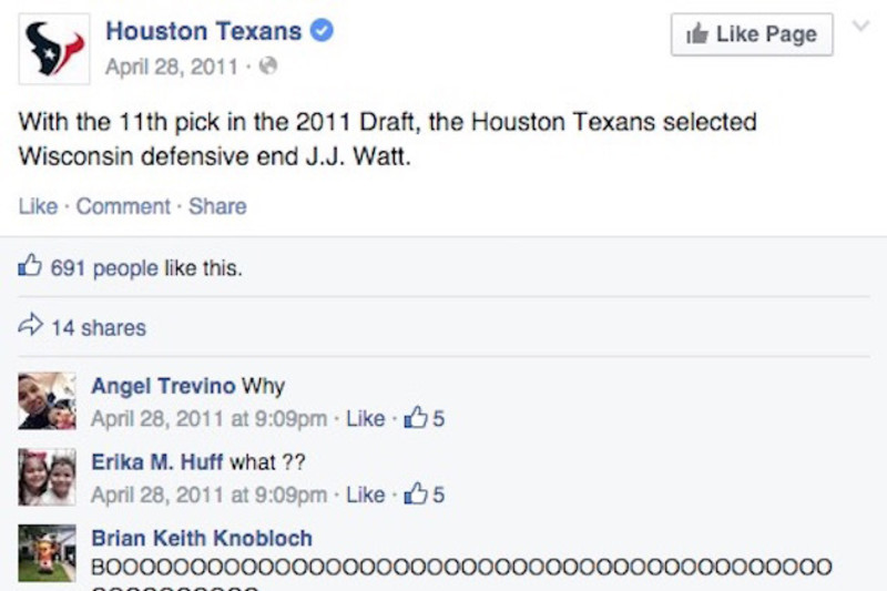 Bleacher Report on X: J.J. Watt offered to help a Texans fan pay