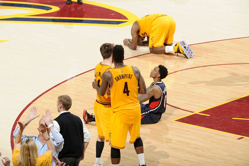 Cleveland Cavaliers' LeBron James pumps his fist during the