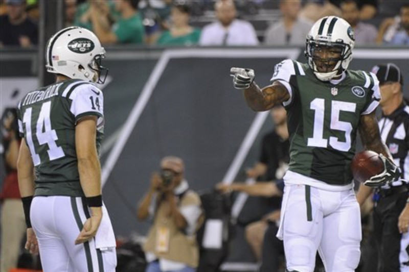 New York Jets BRANDON MARSHALL and ERIC DECKER celebrate - 12.27.15