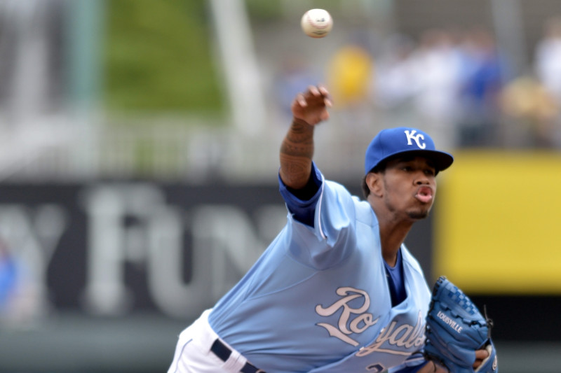 Kansas City Royals starting pitcher Yordano Ventura (30) high