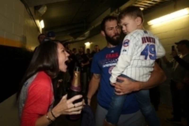 Here's Jake Arrieta's Son Pouring Champagne Down His Dad's Throat