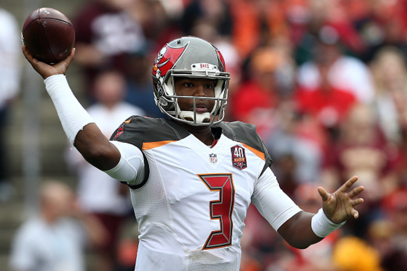 Tampa Bay Buccaneers quarterback Jameis Winston (3) warms up before an NFL  football game between the Atlanta Falcons and the Tampa Bay Buccaneers,  Sunday, Nov. 24, 2019, in Atlanta. (AP Photo/John Bazemore