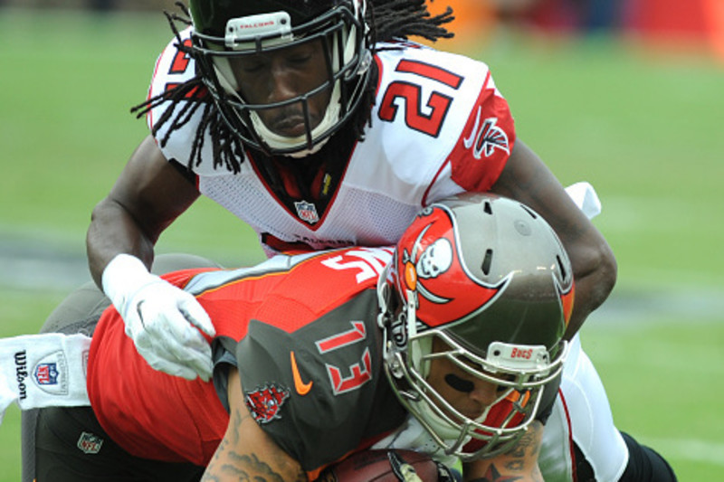 Atlanta Falcons cornerback Desmond Trufant (21) celebrates an interception  against the Tampa Bay Buccaneers during the first half of an NFL football  game, Sunday, Nov. 24, 2019, in Atlanta. (AP Photo/John Bazemore