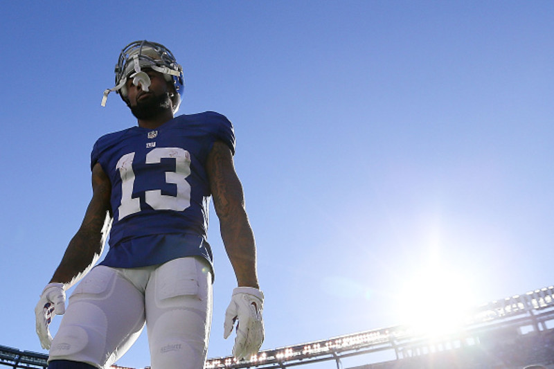 New York Giants Odell Beckham Jr. stands on the field in the first half  against the New Orleans Saints in week 2 of the NFL at MetLife Stadium in  East Rutherford, New