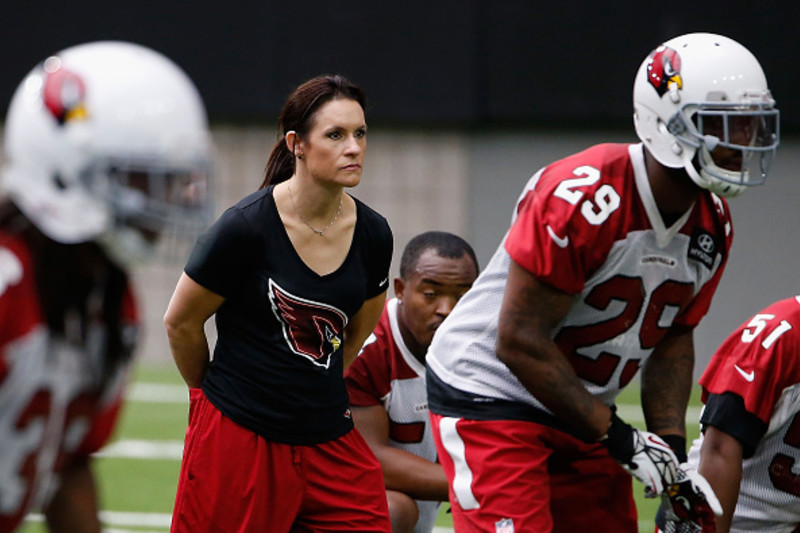 NFL's first woman ref, assistant coach meet before game