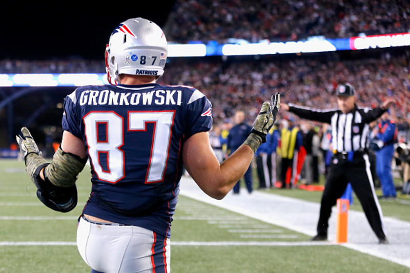 December 27, 2015, New England Patriots tight end Rob Gronkowski (87) in  action prior to the NFL game between the New England Patriots and the New  York Jets at MetLife Stadium in