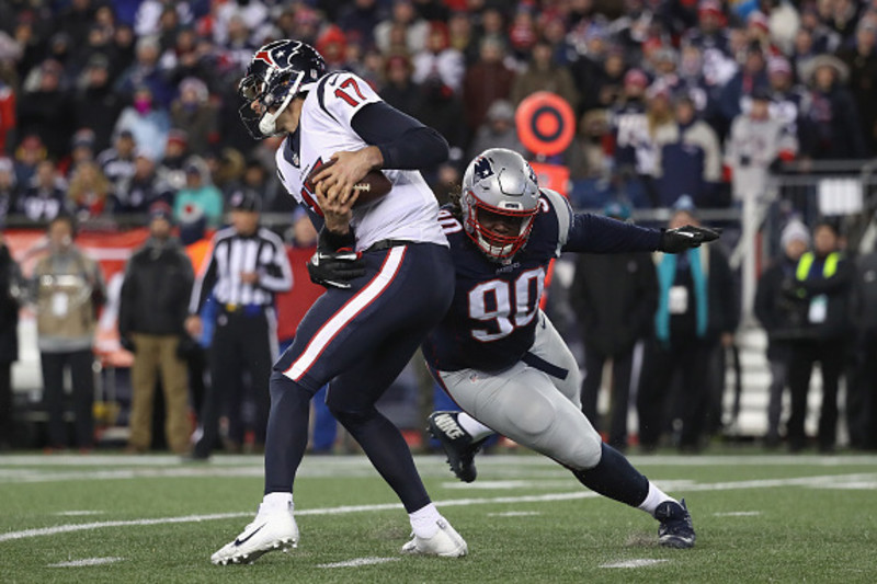 FOXBOROUGH, MA - JANUARY 01: Along the line of scrimmage during a