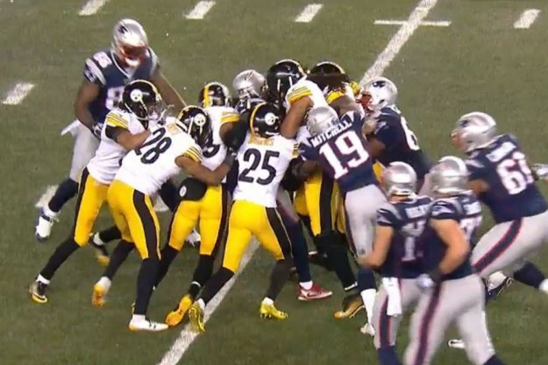 New England Patriots LeGarrette Blount celebrates with teammates after  scoring a 1-yard touchdown against the Baltimore Ravens in the first  quarter at M&T Bank Stadium in Baltimore, Maryland, December 22, 2013.  UPI/Kevin