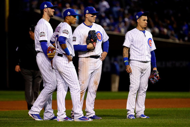 Addison Russell, Kris Bryant, Anthony Rizzo and Javier Baez of the