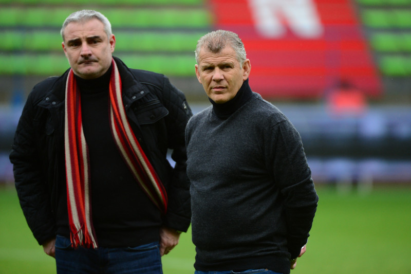 Alain Caveglia (left), who recruited Kante for Caen from Boulogne, with Caen coach Patrice Garande (right).