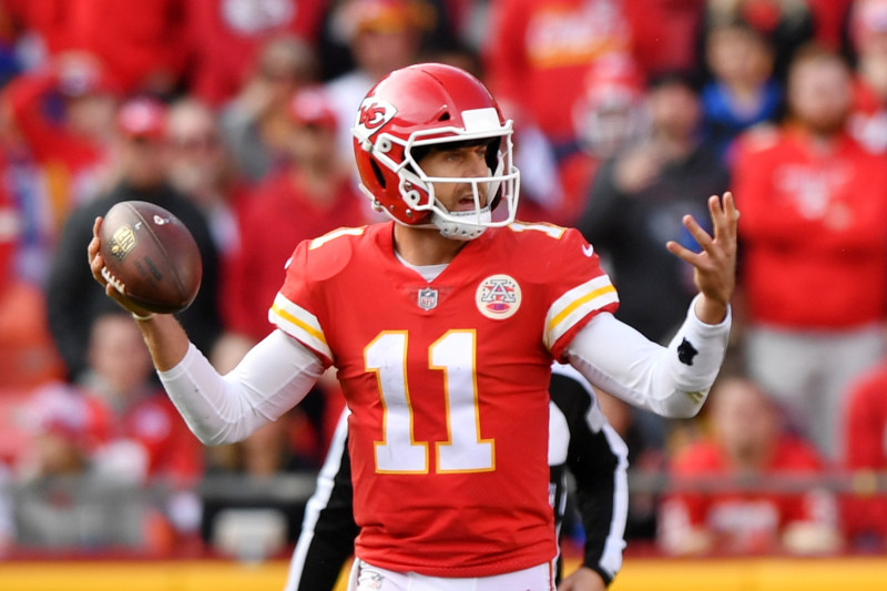 Kansas City Chiefs quarterback Alex Smith throws a pass during morning  practice at the team's training camp on Saturday, August 3, 2013, at  Missouri Western State University in St. Joseph, Missouri. (Photo