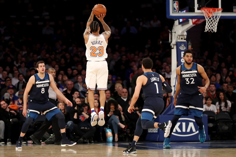 New York Knicks' Trey Burke (23) steals the ball during the second