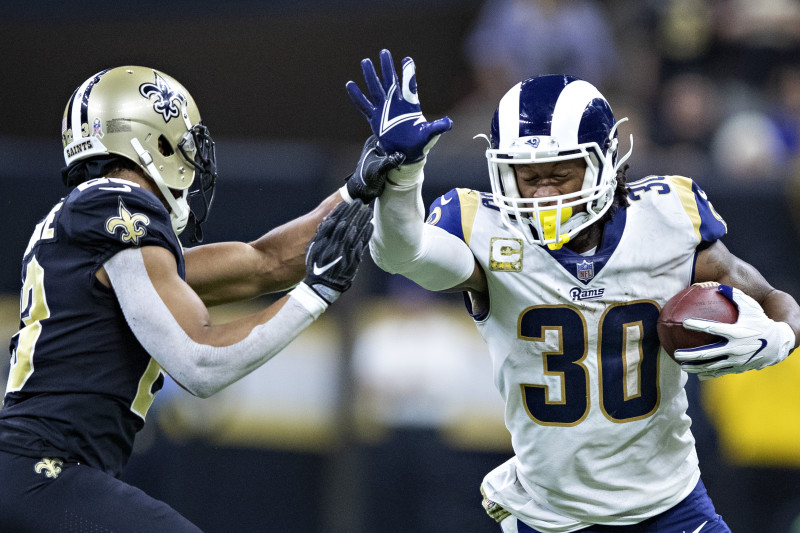 Todd Gurley II in action during the Super Bowl LIII at Mercedes