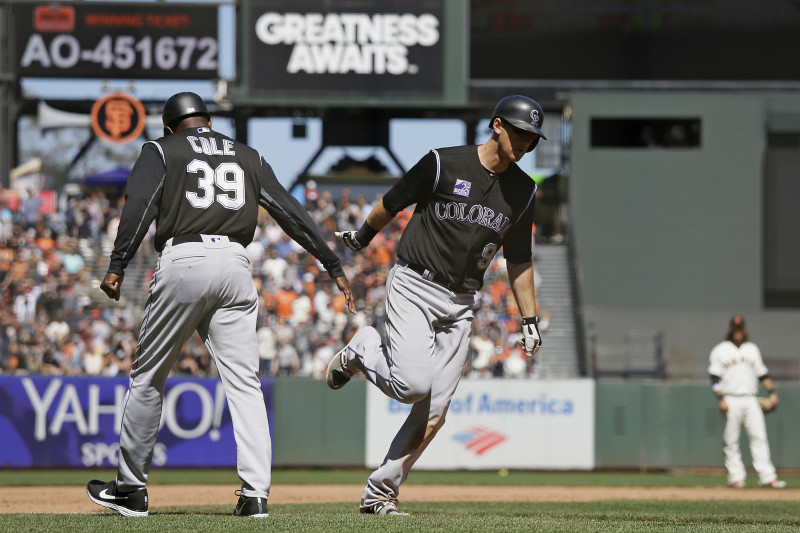 Photo: Rockies DJ LeMahieu hits three run home run against the Cubs in  Chicago - CHI2017060826 