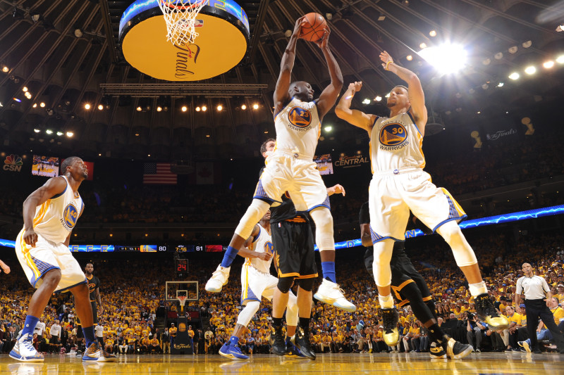 OAKLAND, CA - JUNE 19:  Draymond Green #23 of the Golden State Warriors grabs the rebound against the Cleveland Cavaliers in Game Seven of the 2016 NBA Finals on June 19, 2016 at ORACLE Arena in Oakland, California. NOTE TO USER: User expressly acknowledg