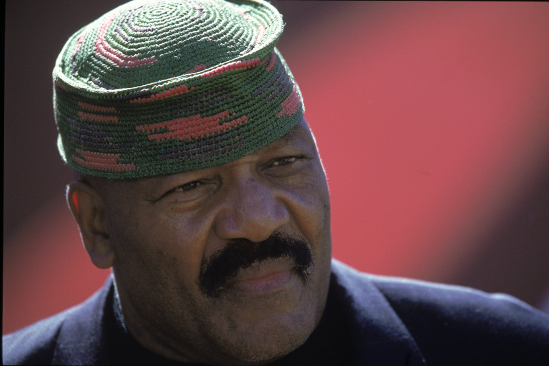 17 Sep 2000: A close-up of celebrity Jim Brown watching the game between the Cleveland Browns and the Pittsburgh Steelers at the Cleveland Brown Stadium in Cleveland, Ohio. The Browns defeated the Steelers 23-20.Mandatory Credit: Harry How /Allsport