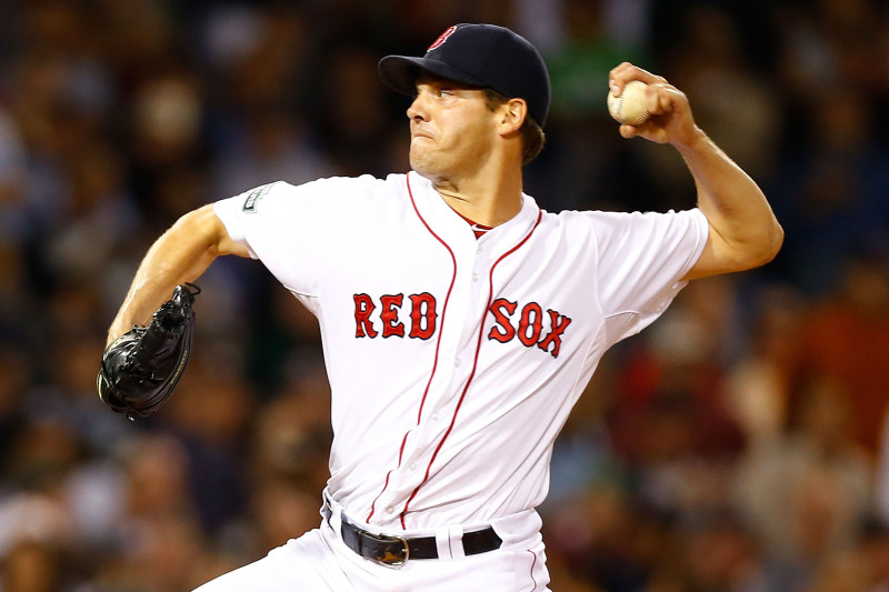 BOSTON, MA - SEPTEMBER 12: Rich Hill #53 of the Boston Red Sox pitches against the New York Yankees during the game on September 12, 2012 at Fenway Park in Boston, Massachusetts.  (Photo by Jared Wickerham/Getty Images)