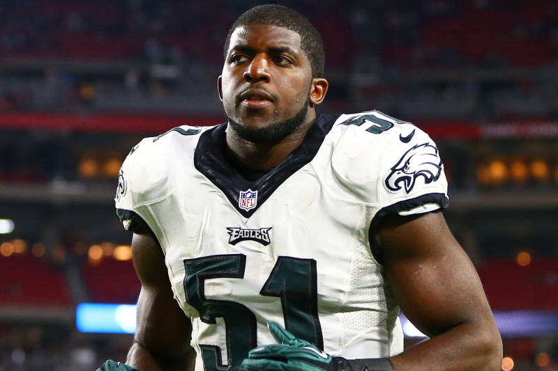 Oct 26, 2014; Glendale, AZ, USA; Philadelphia Eagles linebacker Emmanuel Acho (51) against the Arizona Cardinals at University of Phoenix Stadium. The Cardinals defeated the Eagles 24-20. Mandatory Credit: Mark J. Rebilas-USA TODAY Sports