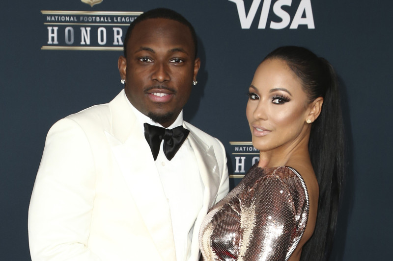 FILE - In this Feb. 4, 2017, file photo, LeSean McCoy of the Buffalo Bills, left, and Delicia Cordon arrive at the 6th annual NFL Honors at the Wortham Center in Houston. Lawyers for LeSean McCoy have asked a judge in Georgia to throw out a lawsuit filed by the Buffalo Bills running back’s former girlfriend that accuses him of failing to protect her from a violent home invasion. The lawsuit filed last month by Delicia Cordon alleges that McCoy failed to protect her after she was bloodied, beaten and had $133,000 worth of jewelry stolen by an intruder at a home McCoy owns in Milton, just outside Atlanta. (Photo by John Salangsang/Invision for NFL/AP Images, File)