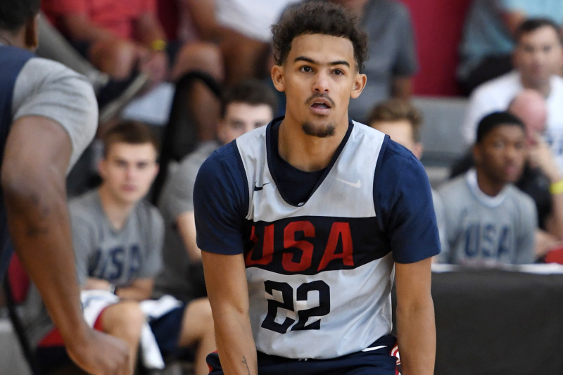 LAS VEGAS, NEVADA - AUGUST 06:  Trae Young #22 of the 2019 USA Men's Select Team brings the ball up the court during a practice session at the 2019 USA Basketball Men's National Team World Cup minicamp at the Mendenhall Center at UNLV on August 6, 2019 in Las Vegas, Nevada.  (Photo by Ethan Miller/Getty Images)